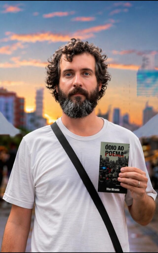 Vitor Miranda posa com “Ódio ao Poema”, livro que transforma a poesia em corpo atravessado pela violência, pelo amor e pelas contradições do mundo contemporâneo. Foto: Arquivo Pessoal