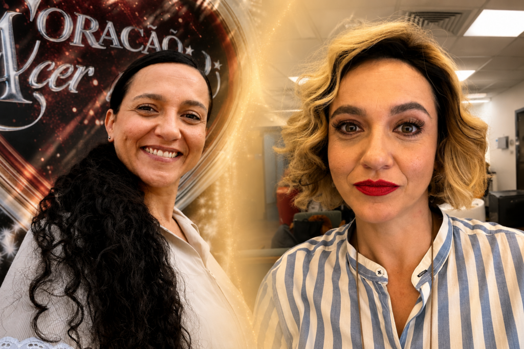 Em Coração Acelerado, Fernanda Pimenta encara o desafio de interpretar Irene e Amélie, personagens que compartilham a paixão pela cozinha, mas vivem realidades opostas. Voz, postura, gestos, ritmo e energia foram cuidadosamente construídos para que cada uma tivesse uma identidade própria dentro da novela. Foto: Arquivo Pessoal.